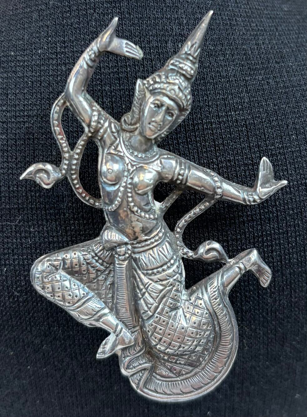 THAI NAKON Sterling Silver Dancer Brooch Pin Thailand Vintage 17.23g 2-5/8"